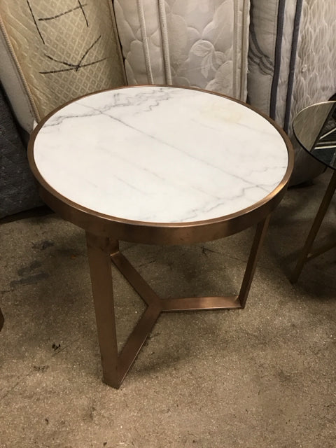 20"Rd Copper Tone Metal Table w/Marble Top