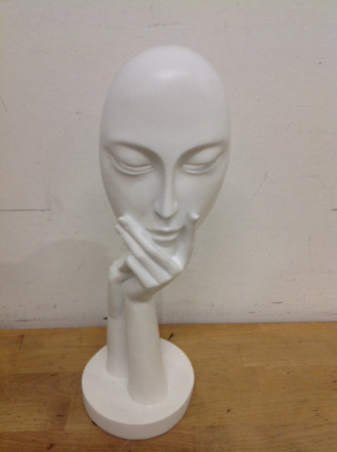 15" White Resin Female Face Statue