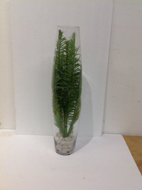 24" Glass Vase w/Faux Ferns