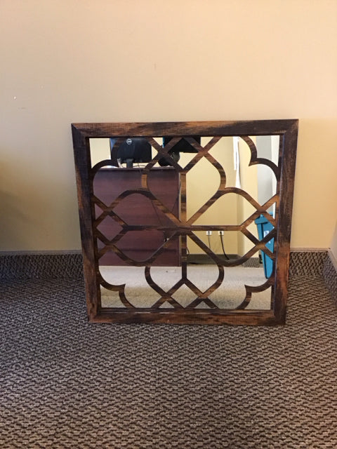 22" Geometric Wood Pattern Mirror