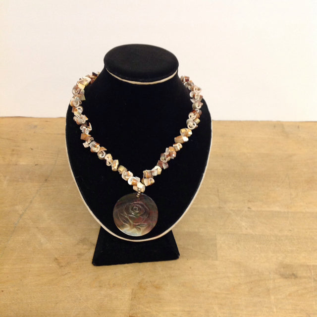 Multi-Shell Necklace w/Mother of Pearl Medallion