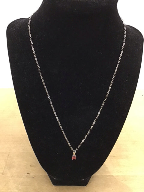 Silver W/Ruby Like Stone Pendant Necklace