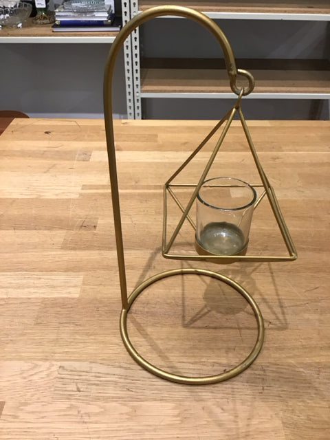 15" Gold Metal Geometric Handing Votive Holder