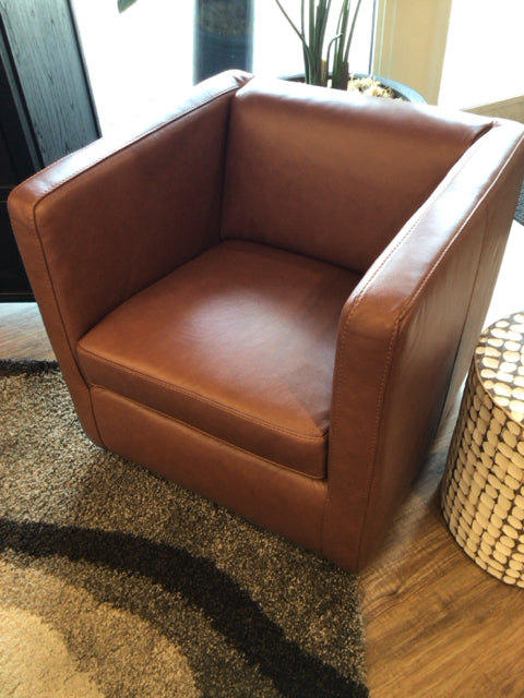 Brown Leather Track Arm Swivel Chair