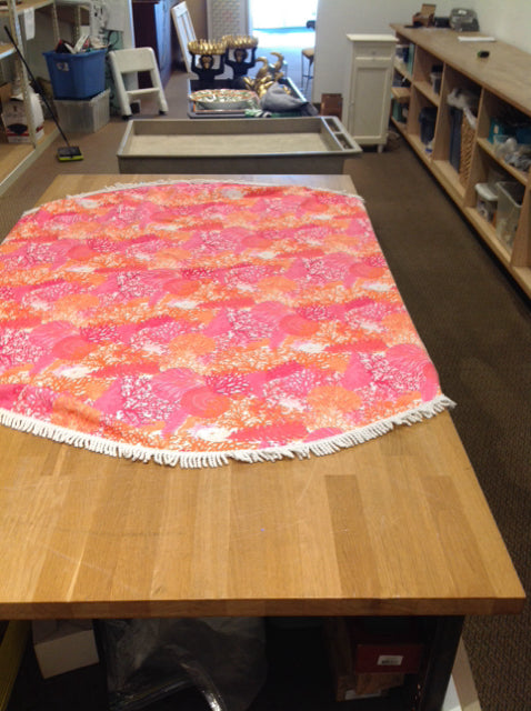 90" Round Pink Tropical Tablecloth