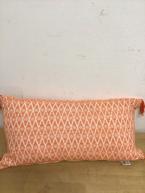 26"x12" Orange Diamond Pattern Textured W/Tassles Lumbar Pillow