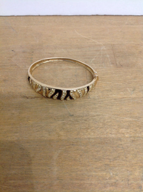 Gold w/Black Enamel & Rhinestone Cuff Bracelet