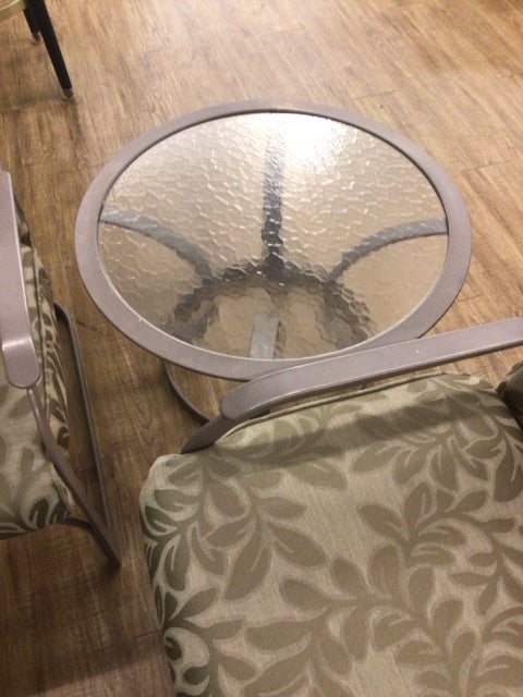 25 3/4" Round Metal Glass Top Outdoor End Table