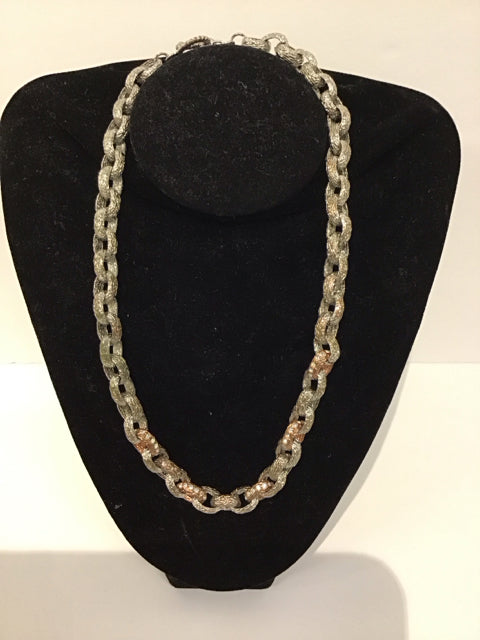 Ripka Style Silver/Rose Gold Braided Link Necklace