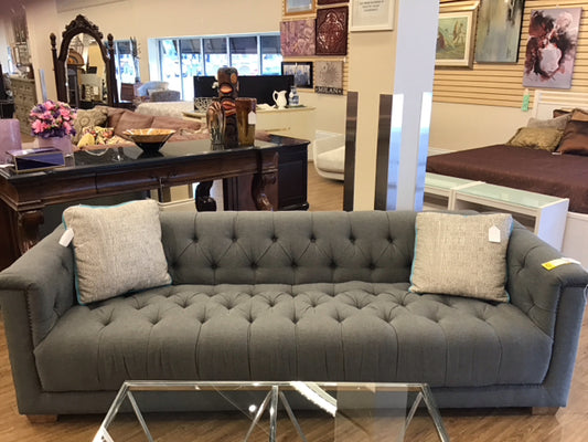 Gray Button Tufted Sofa