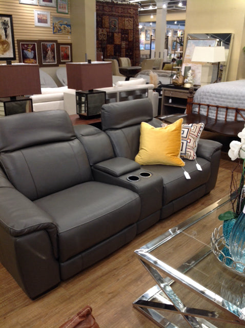 Grey Power Reclining Sofa w/Console