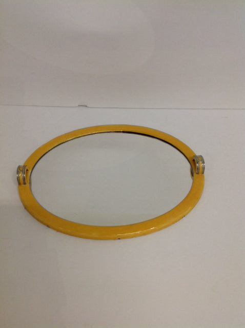 Oval Mirror Tray w/Glazed Yellow Ceramic Frame