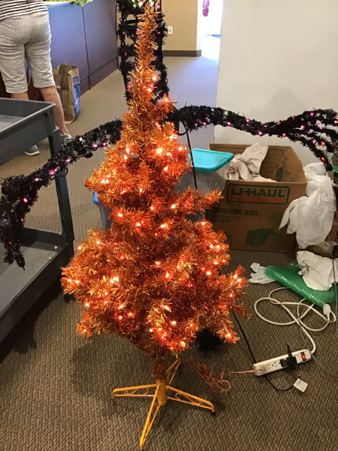 50" Lighted Orange Halloween Tree