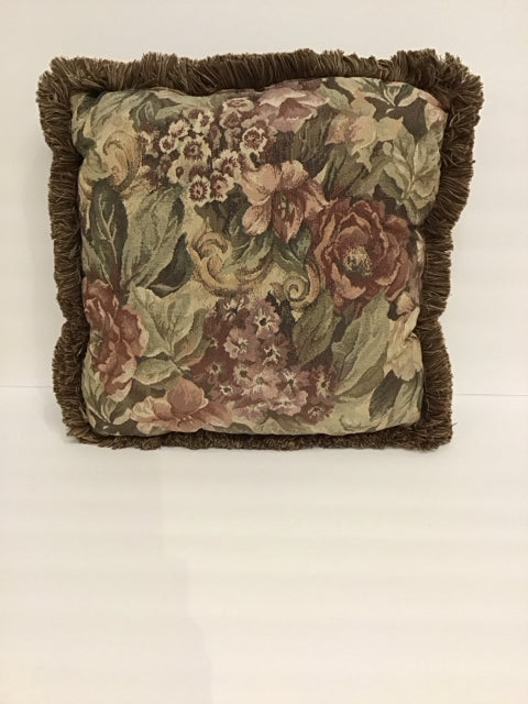 Floral Pillow w/Multicolor Fringe