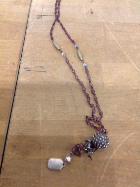 Necklace- Purple Glass Beads & Rhinestone