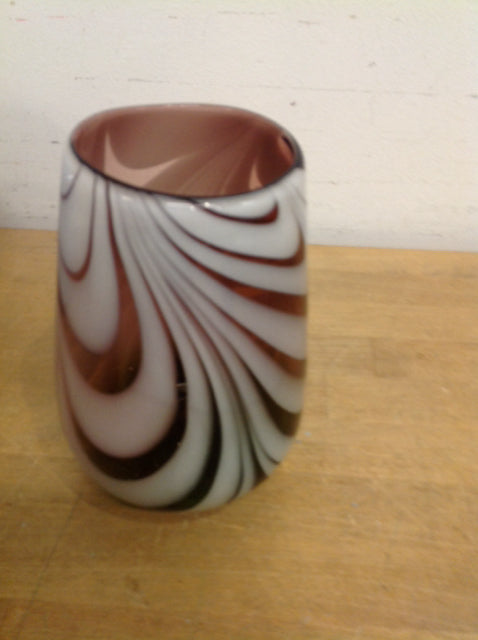 Vase- 7"  White & Plum Art Glass