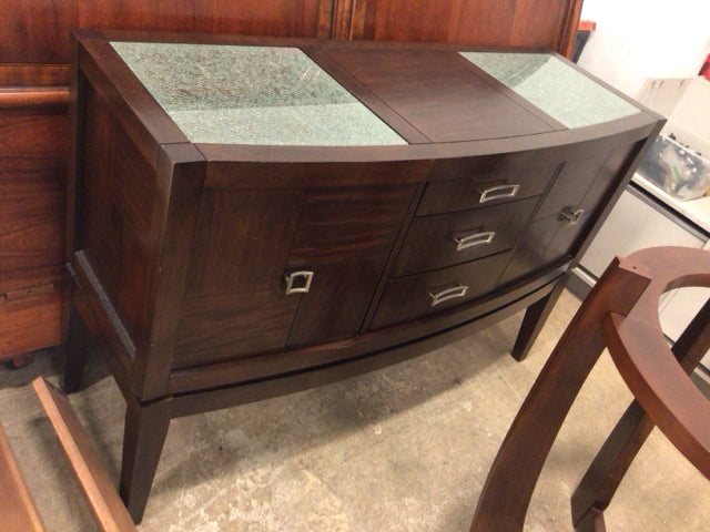 Crackle Glass Top Insert Wood Buffet