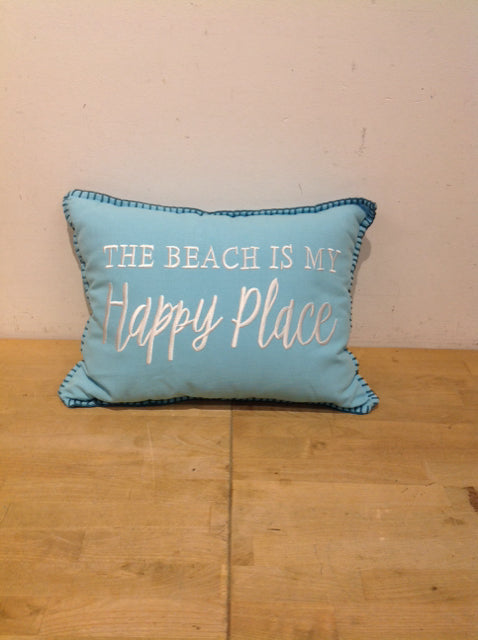 "Beach is My Happy Place" Blue Pillow