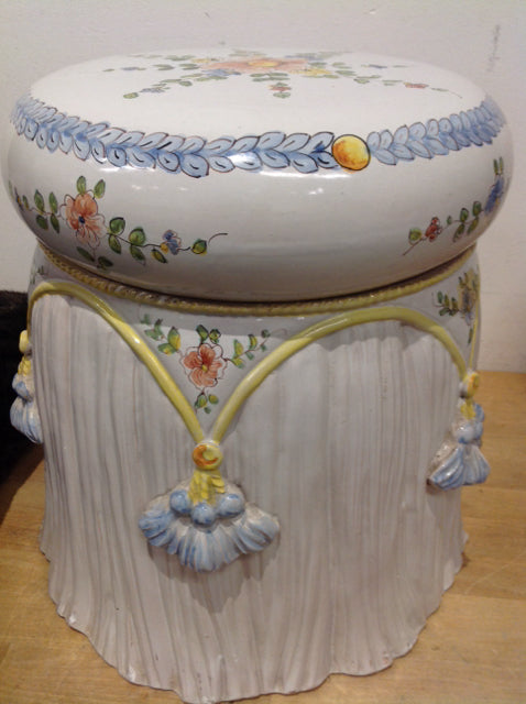 Garden Stool- 14" Italy Painted Floral Storage