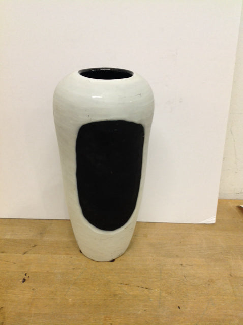 13" White Ceramic Vase w/Black Spots