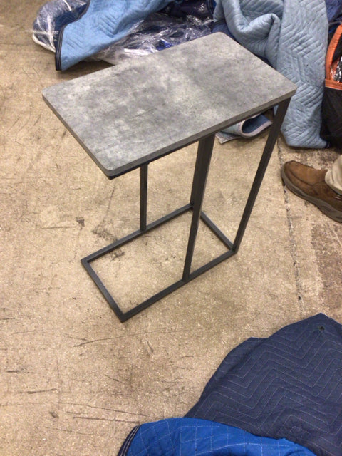Grey Faux Stone Top Metal End Table