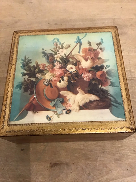 5.5" Vintage Dove & Florals Decorative Box