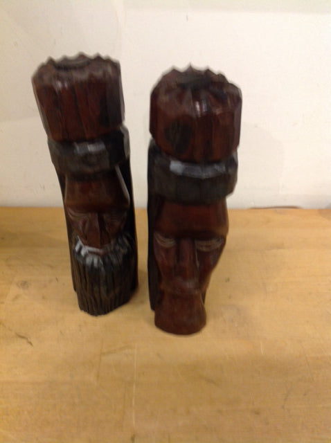 8" Pair Of Wood Carved Statues