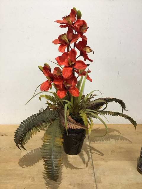 27" Green Orchids In Metal Pot