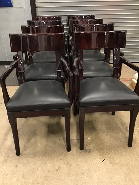 Set Of 8 Lacquer & Black Leather