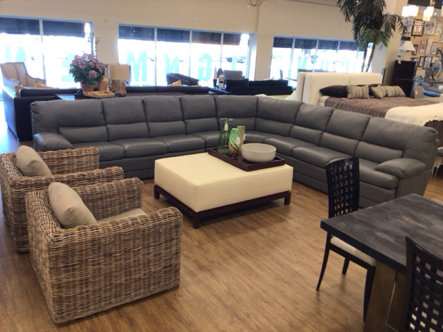 154" X 130 " Leather Express Palliser Grey Leather Four PC Staionary Sectional