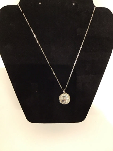 Silver Necklace w/Rd Silver/Pave Pendant
