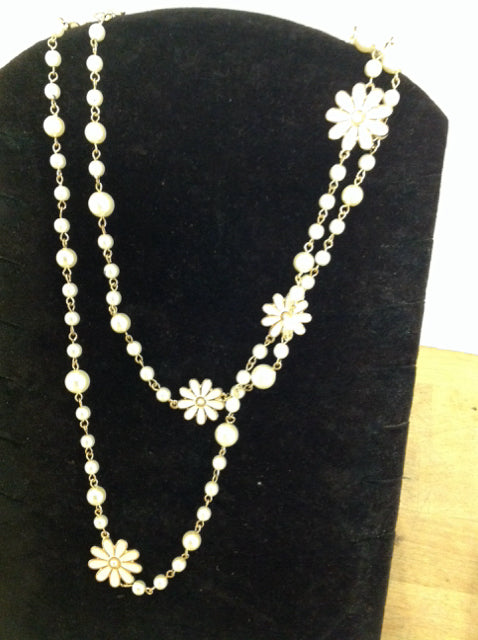 Pearl & Pink Enamel Flower Necklace
