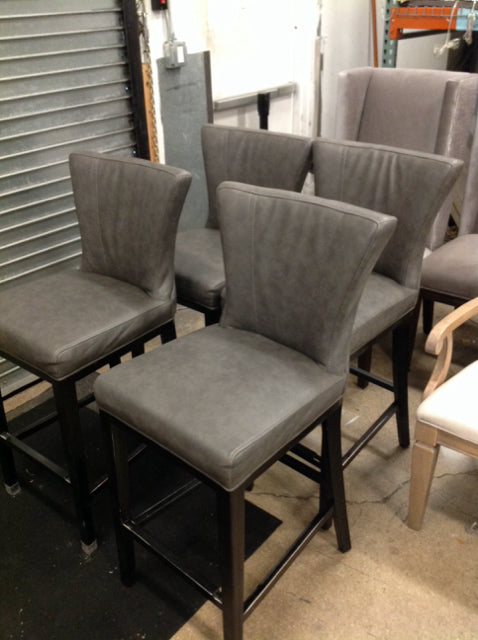 Set/4 Grey Faux Leather Bar Stools AS-IS Legs Show Wear