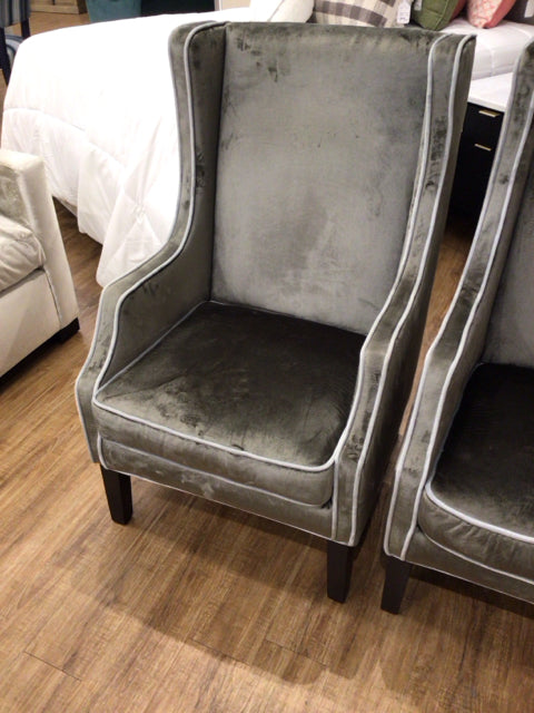 Grey Upholstered Wing Chair