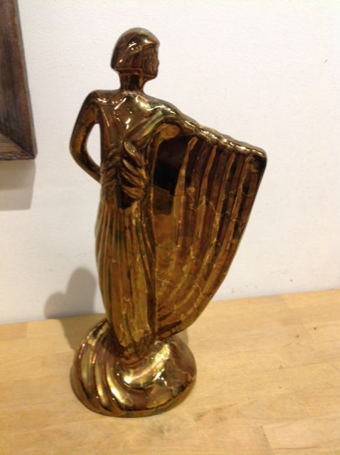 16" Gold Ceramic Art Deco Woman