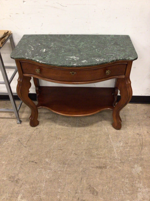 Wood Green Marble Top One Drawer Console Table