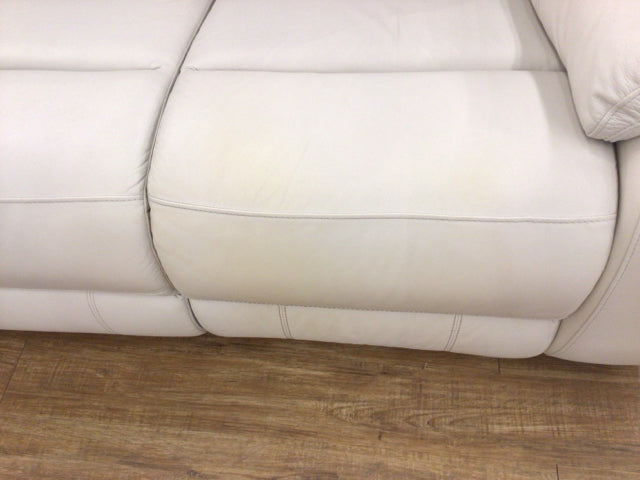 AS-IS White Leather Power Reclining Love Seat(Discolr Mark)