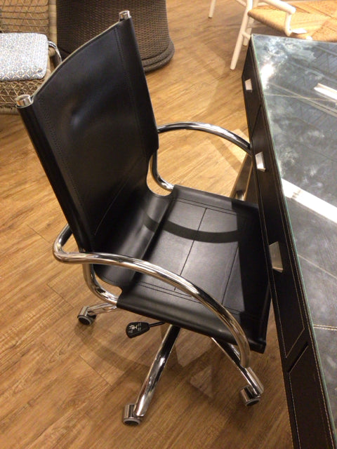 Italian Black Leather & Chrome Desk Chair