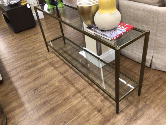 64" Gold Metal Glass Top Console Table