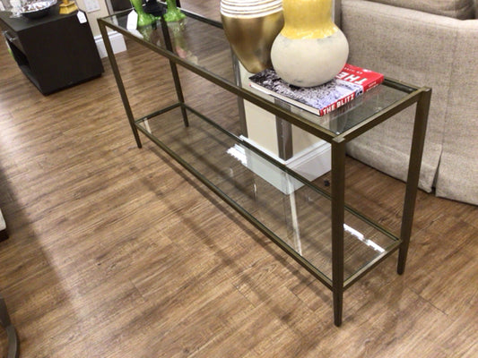 64" Gold Metal Glass Top Console Table