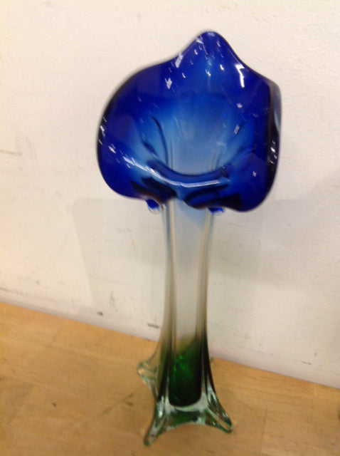 Vase- 11" Blue & Green Art Glass