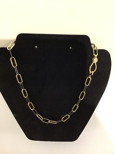 Yurman Style Gold/Gunmetal Necklace w/Pave Clip