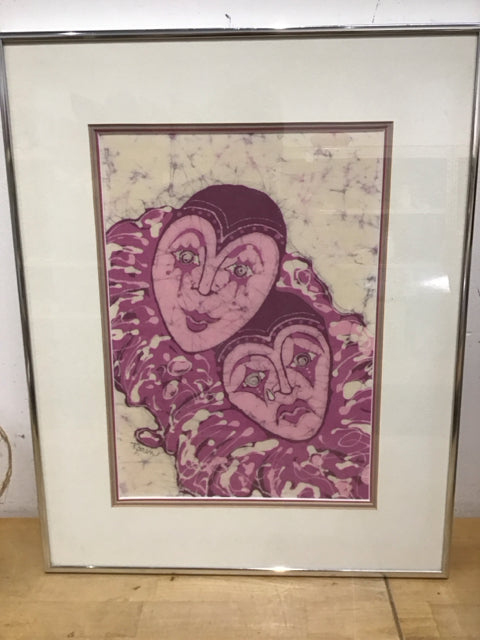 16x20 Framed Purple Batik Harlequins