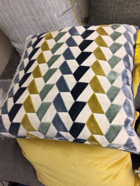 17" White Multi Color Trapezoid Patten Fabric Pillow