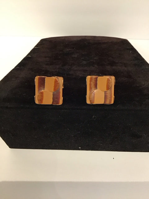 Gold Cufflinks w/Brown & Tan Design