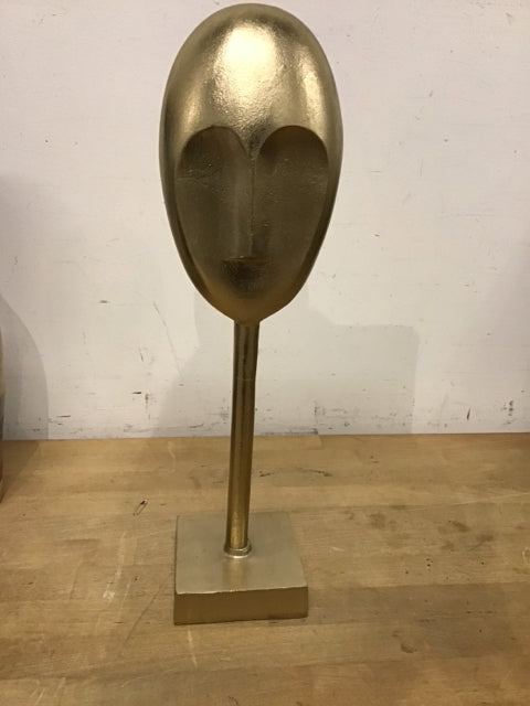 18" Gold Metal Abstract Face Sculpture