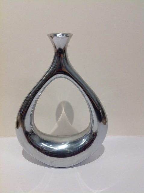 14" Abstract Silver Metal Vase