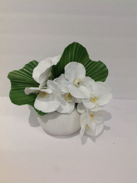 Faux Orchids in White Resin Vase