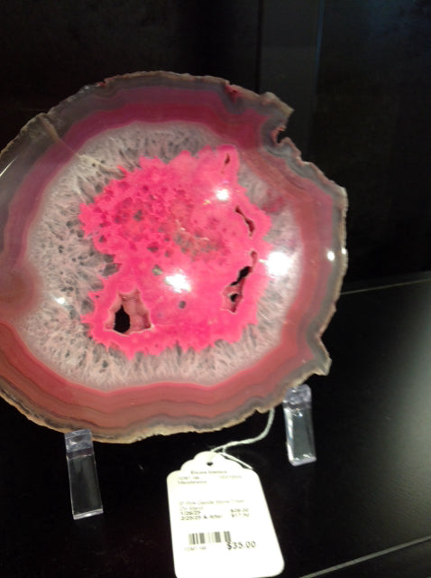 9" Pink Geode Stone Trivet On Stand