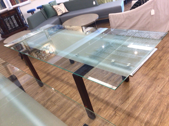 Glass Top Expandable Cheery Wood Base Dining Table